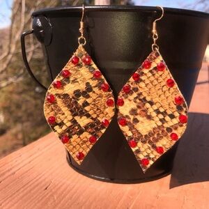 Snakeskin Rhinestone Leather Earrings
